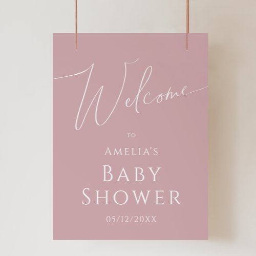 Whimsical Dusty Rose Welcome Baby Shower Sign