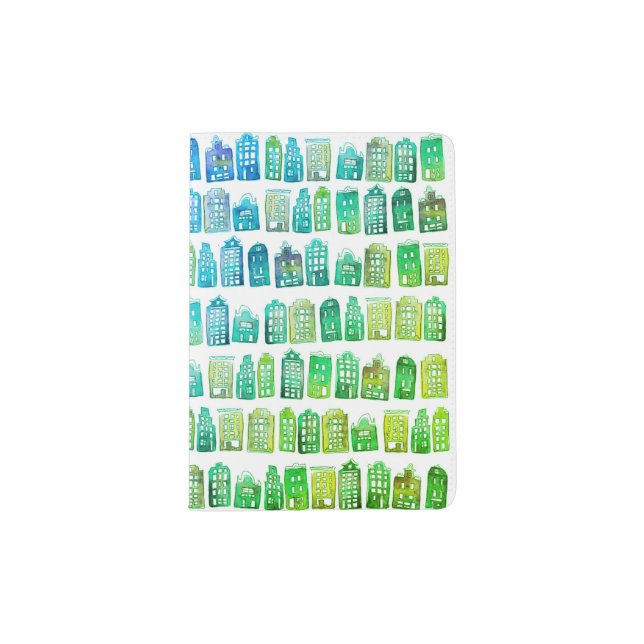 Whimsical Dutch Houses Amsterdam Pattern Quirky Passport Holder (Front)