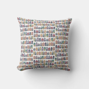 Whimsical Dutch Houses Amsterdam Quirky Colorful Throw Pillow