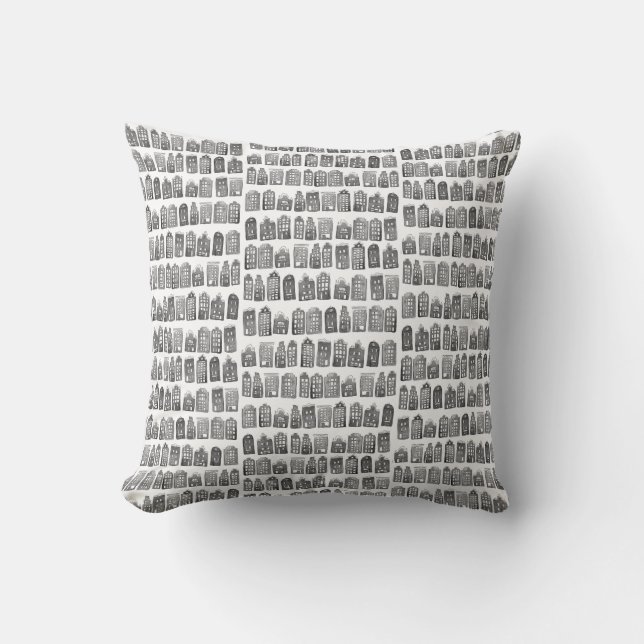 Whimsical Dutch Houses Amsterdam Quirky Neutral Throw Pillow (Front)