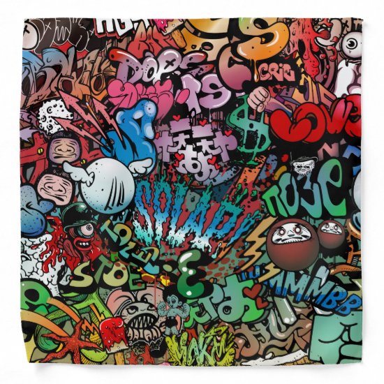 Whimsical dynamic street art Graffiti art pattern Bandana