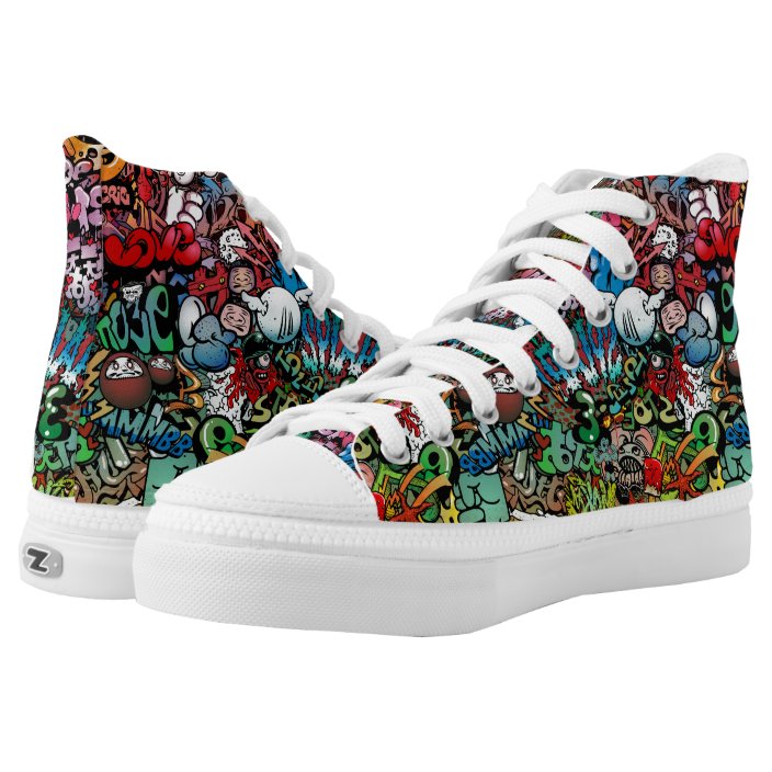 Whimsical dynamic street art Graffiti art pattern High-Top Sneakers ...