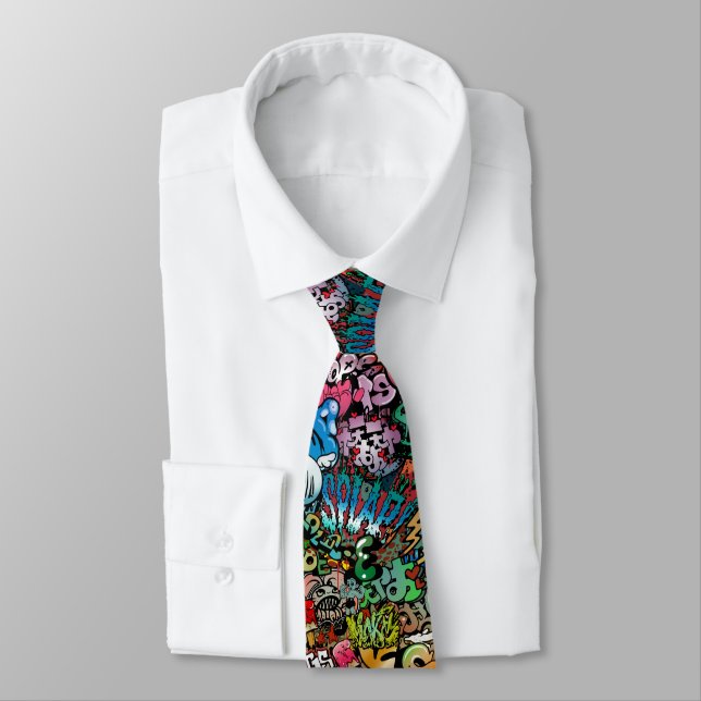 Whimsical dynamic street art Graffiti art pattern Neck Tie (Tied)