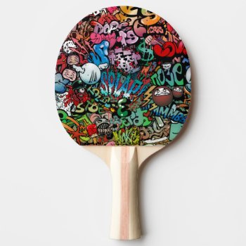 Whimsical Dynamic Street Art Graffiti Art Pattern Ping-pong Paddle by AllAboutPattern at Zazzle