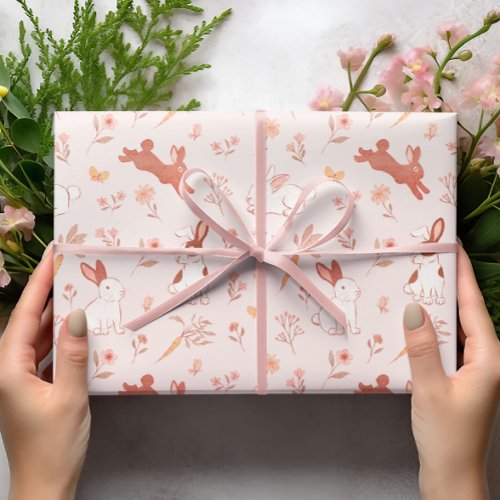 Whimsical Easter Bunnies Floral Wrapping Paper
