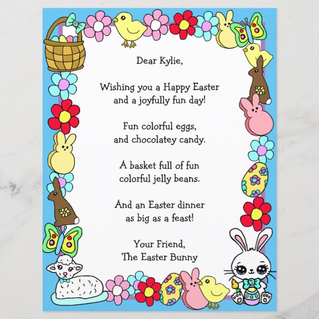 Whimsical Easter Bunny and Poem Kid's Letter Game (Front)