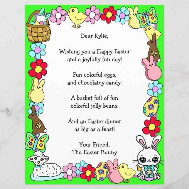 Whimsical Easter Bunny and Poem Kid's Letter Game (Front)