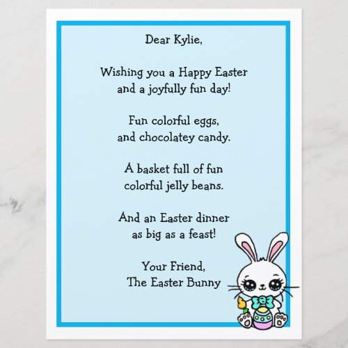 Whimsical Easter Bunny and Poem Kids Letter Game