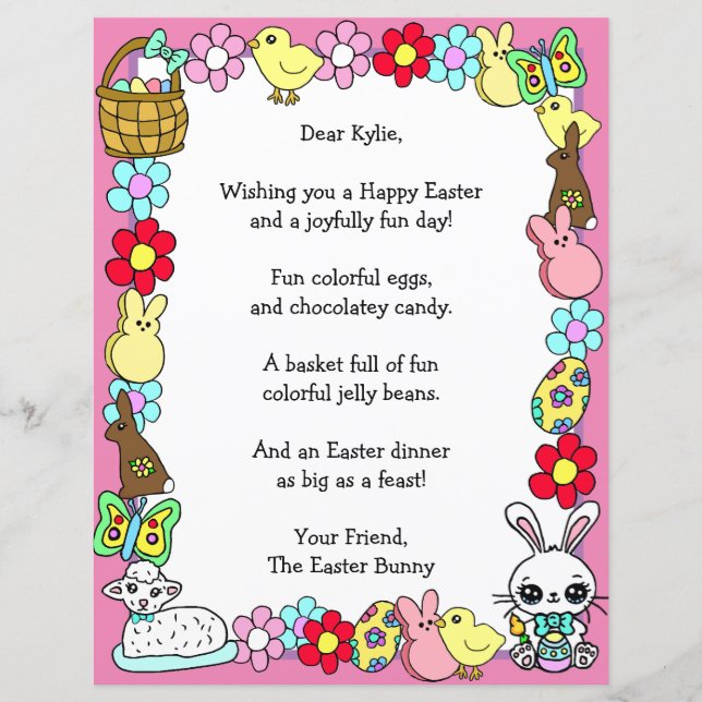 Whimsical Easter Bunny and Poem Kid's Letter Game (Front)