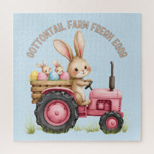 Whimsical Easter Bunny Farm Vintage Tractor Jigsaw Puzzle