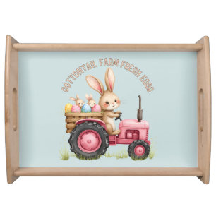 Whimsical Easter Bunny Farm Vintage Tractor Serving Tray