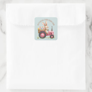 Whimsical Easter Bunny Farm Vintage Tractor Square Sticker