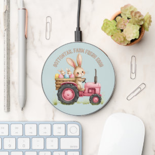 Whimsical Easter Bunny Farm Vintage Tractor Wireless Charger