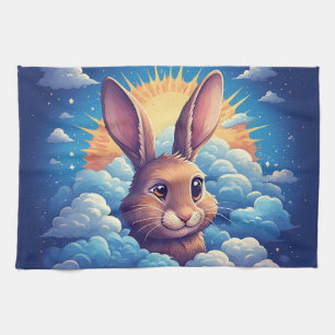 Whimsical Easter Bunny in Clouds 🐰☁️ Soft Pastel  Kitchen Towel