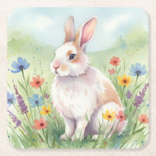 Whimsical Easter Bunny Spring coaster square