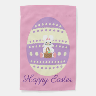Whimsical Easter Bunny & Striped Egg Garden Flag