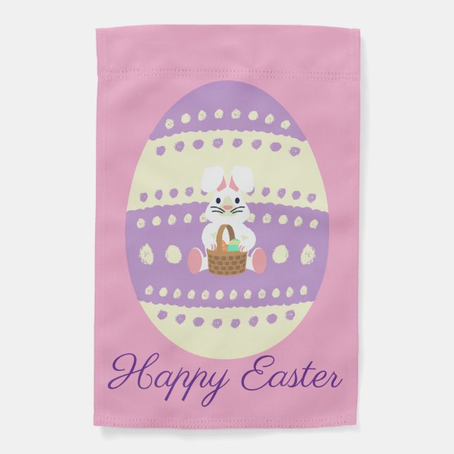 Whimsical Easter Bunny & Striped Egg Garden Flag (Front)