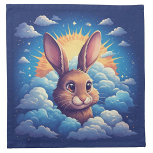 Whimsical Easter Bunny Surrounded By Clouds Cloth Napkin