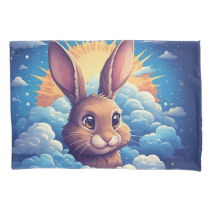 Whimsical Easter Bunny Surrounded By Clouds Pillow Case