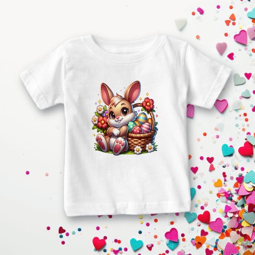  Whimsical Easter Bunny with Basket Personalized Baby T_Shirt