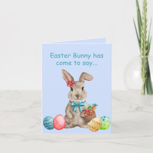 Whimsical Easter Bunny With Colored Eggs   Card