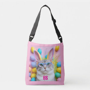 Whimsical Easter Cat with Bunny Ears Crossbody Bag
