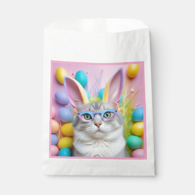Whimsical Easter Cat with Bunny Ears  Favor Bag (Front)
