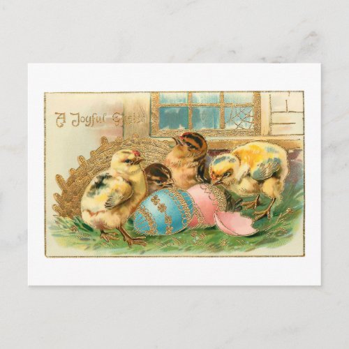 Whimsical Easter Chicks wFaux Gold Highlights Postcard