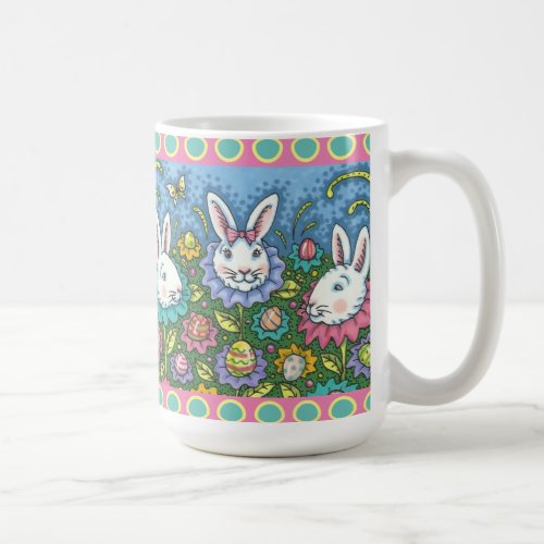 WHIMSICAL EASTER EGG GARDEN BUNNY RABBIT FLOWERS COFFEE MUG