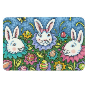 WHIMSICAL EASTER EGG GARDEN, BUNNY RABBIT FLOWERS MAGNET