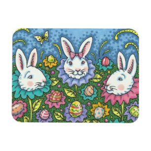 WHIMSICAL EASTER EGG GARDEN, BUNNY RABBIT FLOWERS MAGNET