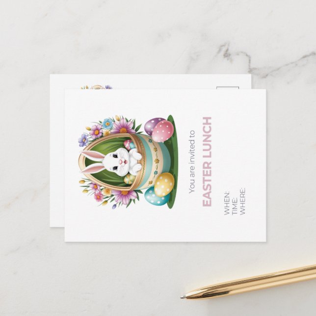 Whimsical Easter Egg Hunt: Bunny Postcard (Front/Back In Situ)