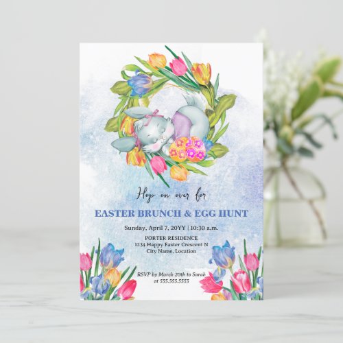 Whimsical Easter Eggs and Bunny Tulips Invitation