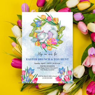 Whimsical Easter Eggs and Bunny Tulips Invitation