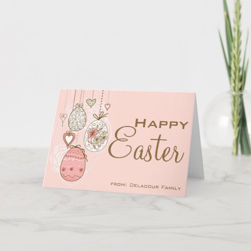 Whimsical Easter Eggs Pink Happy Easter Holiday Card