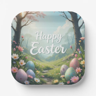 Whimsical Easter Forest Scene Happy Easter Paper Plates