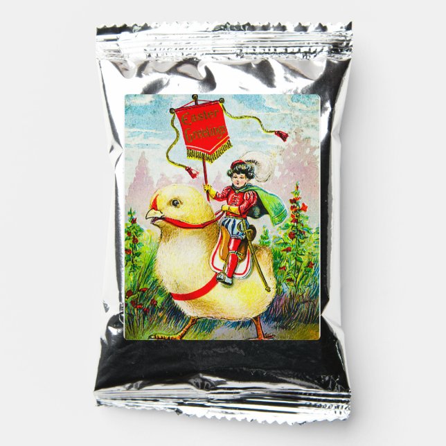 Whimsical Easter Greetings: Rider on Giant Chick Coffee Drink Mix (Front)