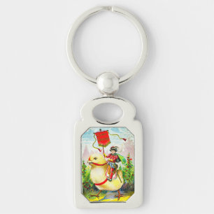 Whimsical Easter Greetings: Rider on Giant Chick Keychain