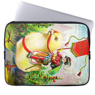Whimsical Easter Greetings: Rider on Giant Chick Laptop Sleeve