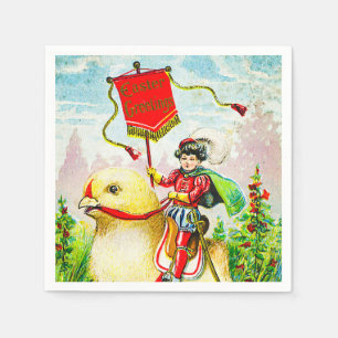 Whimsical Easter Greetings: Rider on Giant Chick Napkins