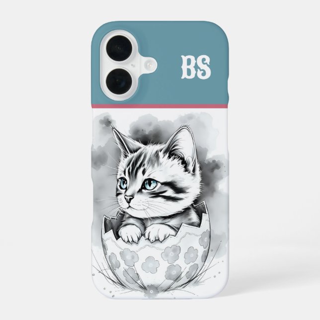 whimsical Easter Kitten in Floral Eggshell  Iphone Case (Back)