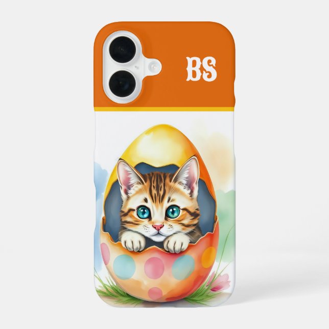 whimsical Easter Kitten in Floral Eggshell  Iphone Case (Back)