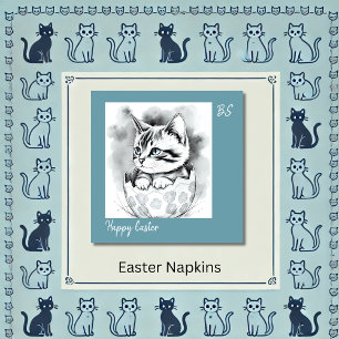 whimsical Easter Kitten in Floral Eggshell  Napkins