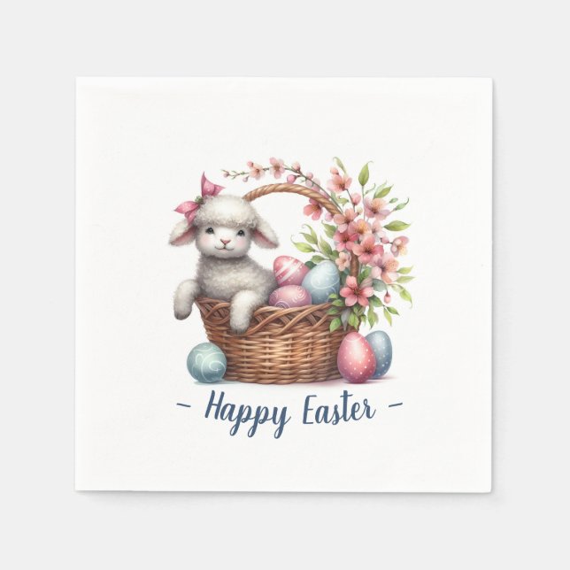 Whimsical Easter Lamb Floral Custom Napkins (Front)