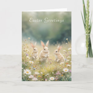 Whimsical Easter Meadow Springtime Bunny Holiday Card
