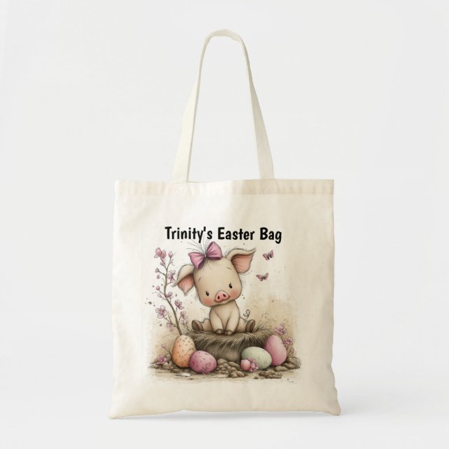 Whimsical Easter Piglet Art with Springtime Charm Tote Bag (Front)