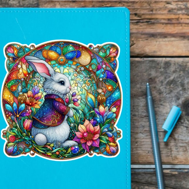 Whimsical Easter Rabbit Stained Glass  Sticker (Creator Uploaded)