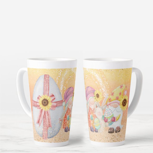 Whimsical Easter Scene with Gnomes, Bunny, Egg Latte Mug (Creator Uploaded)
