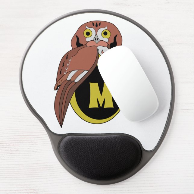 Whimsical Eastern Screech Owl Monogram Gel Mouse Pad (Left Side)