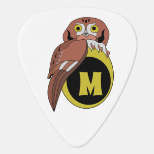 Whimsical Eastern Screech Owl Monogram Guitar Pick